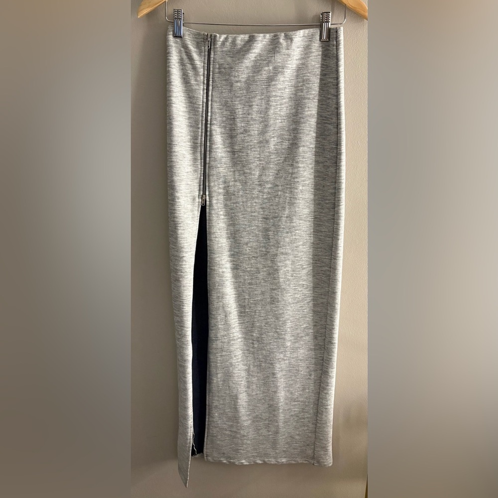 Gray Maxi Skirt with Side Zipper